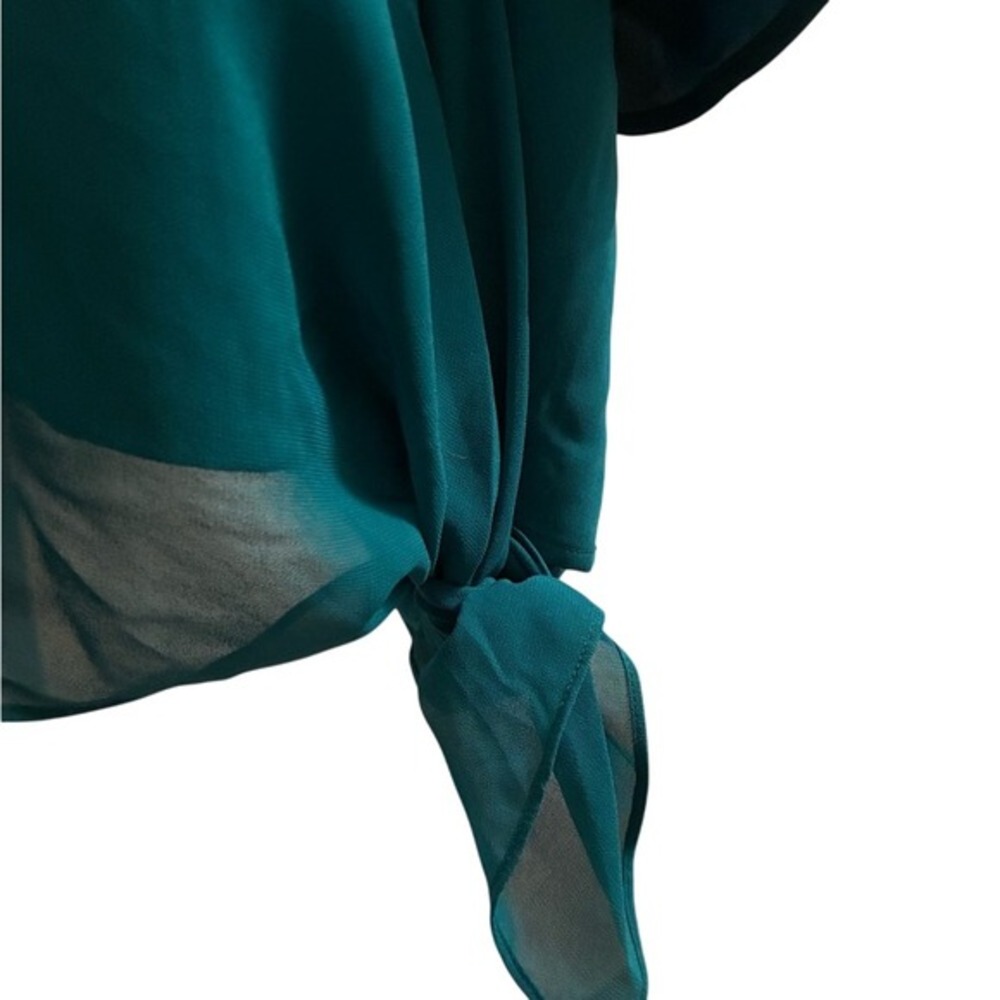 Chico's Asymmetrical Tunic Top Tapestry Teal 3/4 Sleeve Fashion Popover Size 3 - Picture 3 of 8